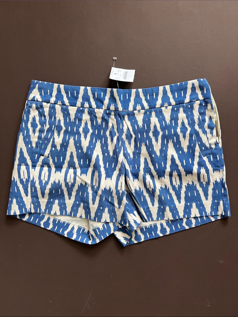 J. Crew Blue and Cream Ikat High-Waist Shorts